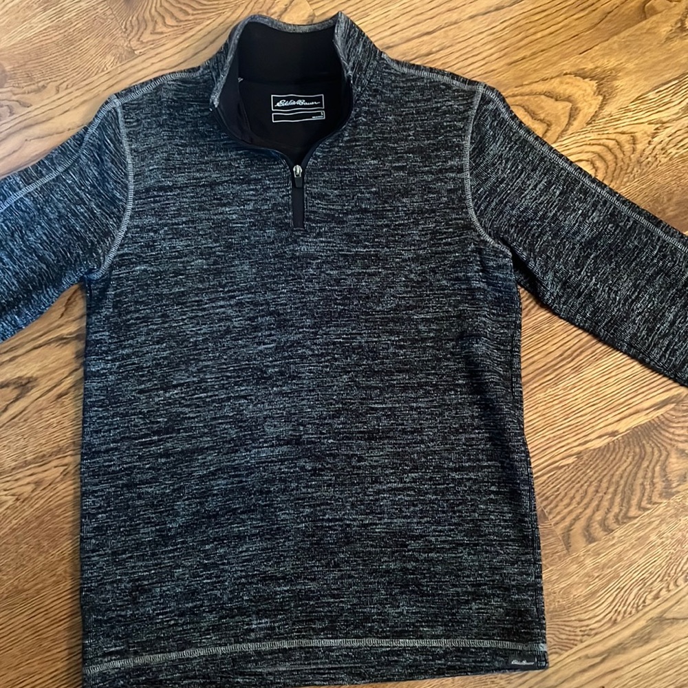 Eddie Bauer Mens XL 1/4 Zip Mens Heather Black Pullover Sweater Sweatshirt